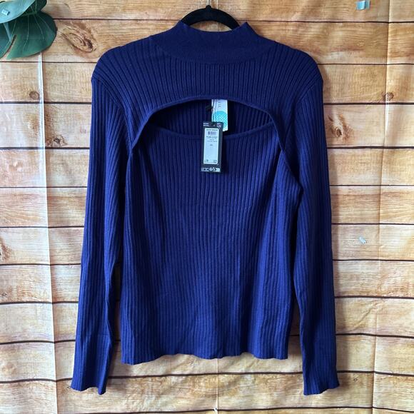 VERO MODA Sweaters - Vero moda High Neck Cutout Pull Over Long Sleeve In Royal Blue Size XXL